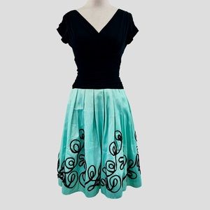 Dress Barn Exclusive, Black and Mint Green Evening Dress, Taffeta Skirt,
